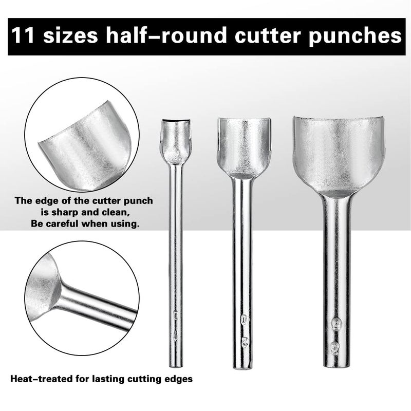 Yizzvb 11 Sizes Half-Round Cutter Punch, Leather Punch Tool, Leather Craft Half Round Cutter Punch Strap Tools for Crafting Strap Belt, Wallet and Bag, 3-45 mm - Image 3